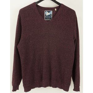 Mantaray Men's XL Burgundy Melange Cotton Open Knit Ribbed V-Neck Jumper Sweater